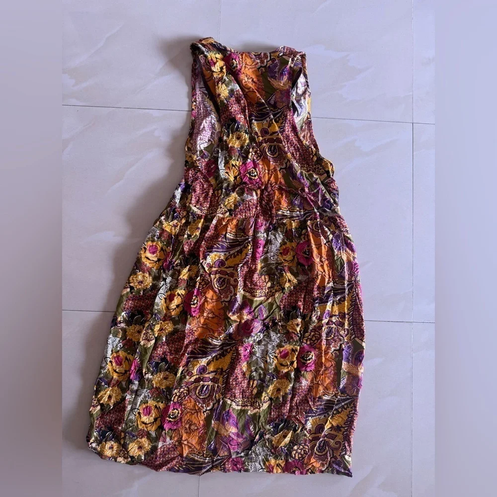 paul harris jumpsuit dress floral 9/10 Vintage Colorful Summer Cotton Pocket - Picture 15 of 16